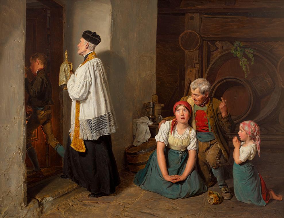 Ferdinand Georg Waldmüller, Die letzte Ölung, 1846, Öl auf Holzplatte, 46,5 × 60,5 cm, Belveder…