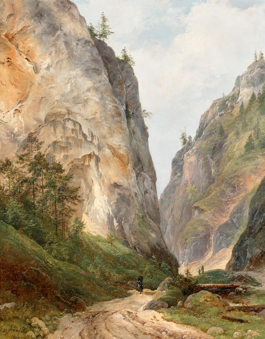 Franz Steinfeld, Felsental (Im Höllental), 1847, Öl auf Papier auf Holz kaschiert, 43 x 34,5 cm…