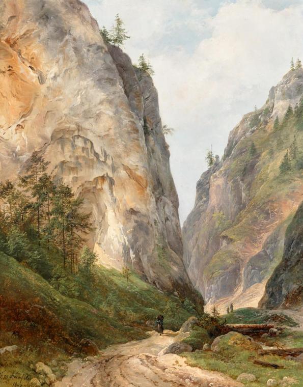 Franz Steinfeld, Felsental (Im Höllental), 1847, Öl auf Papier auf Holz kaschiert, 43 x 34,5 cm ...