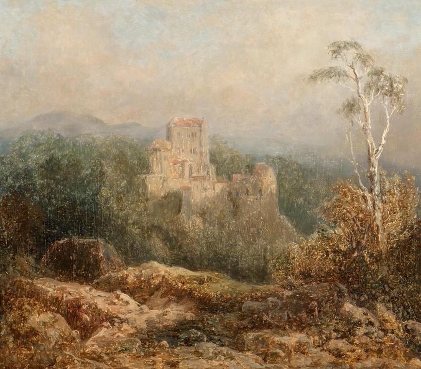 August Piepenhagen, Das Bergschloss, undatiert, Öl auf Leinwand, 26 x 32 cm, Belvedere, Wien, I…