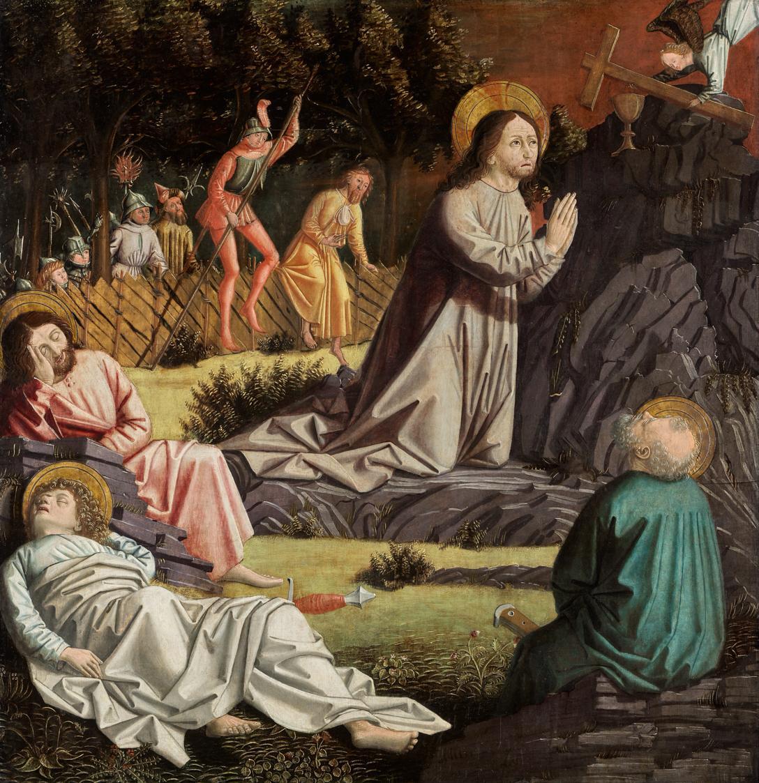 Meister von Uttenheim, Christus am Ölberg, um 1470/1480, Malerei auf Zirbenholz, 96,5 x 93 cm, …