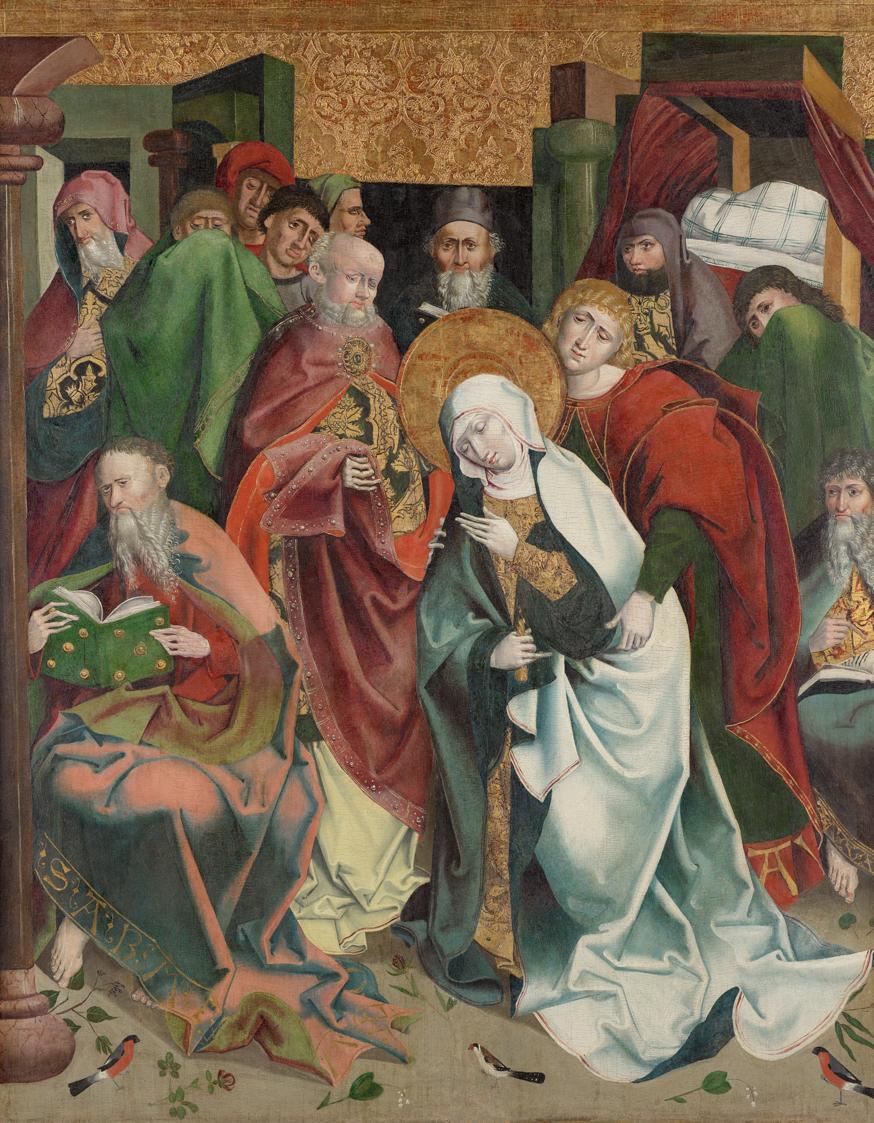 Oberösterreichischer Maler, Tod Mariens, um 1500, Malerei auf Fichtenholz, 139 x 110 cm, Belved…