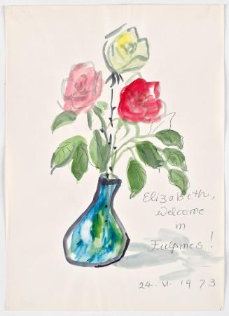 Bettina Bauer-Ehrlich, Stillleben mit Rosen, 1973, Aquarell, Kugelschreiber auf Papier, 41,8 × …