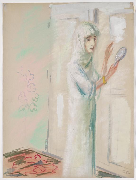 Bettina Bauer-Ehrlich, Stehende mit Spiegel, 1944, Pastell, Blattmaße: 52,1 × 38,8 cm, Belveder…