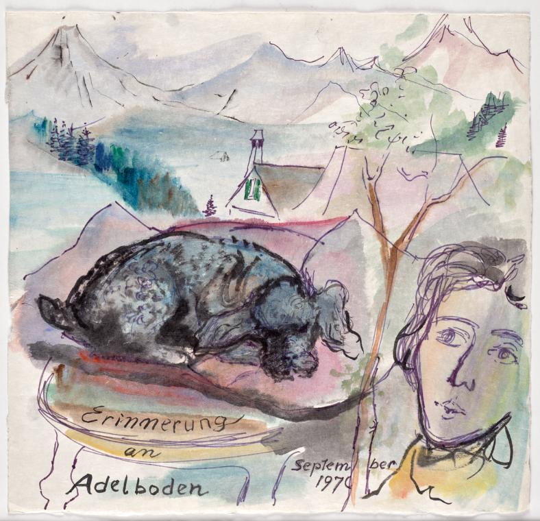 Bettina Bauer-Ehrlich, Erinnerung an Adelboden, 1970, Tusche laviert auf Papier, Blattmaße: 38,…