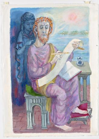 Bettina Bauer-Ehrlich, Evangelist Matthäus, 1979, Gouache auf Japanpapier, 63 × 45 cm, Belveder ...