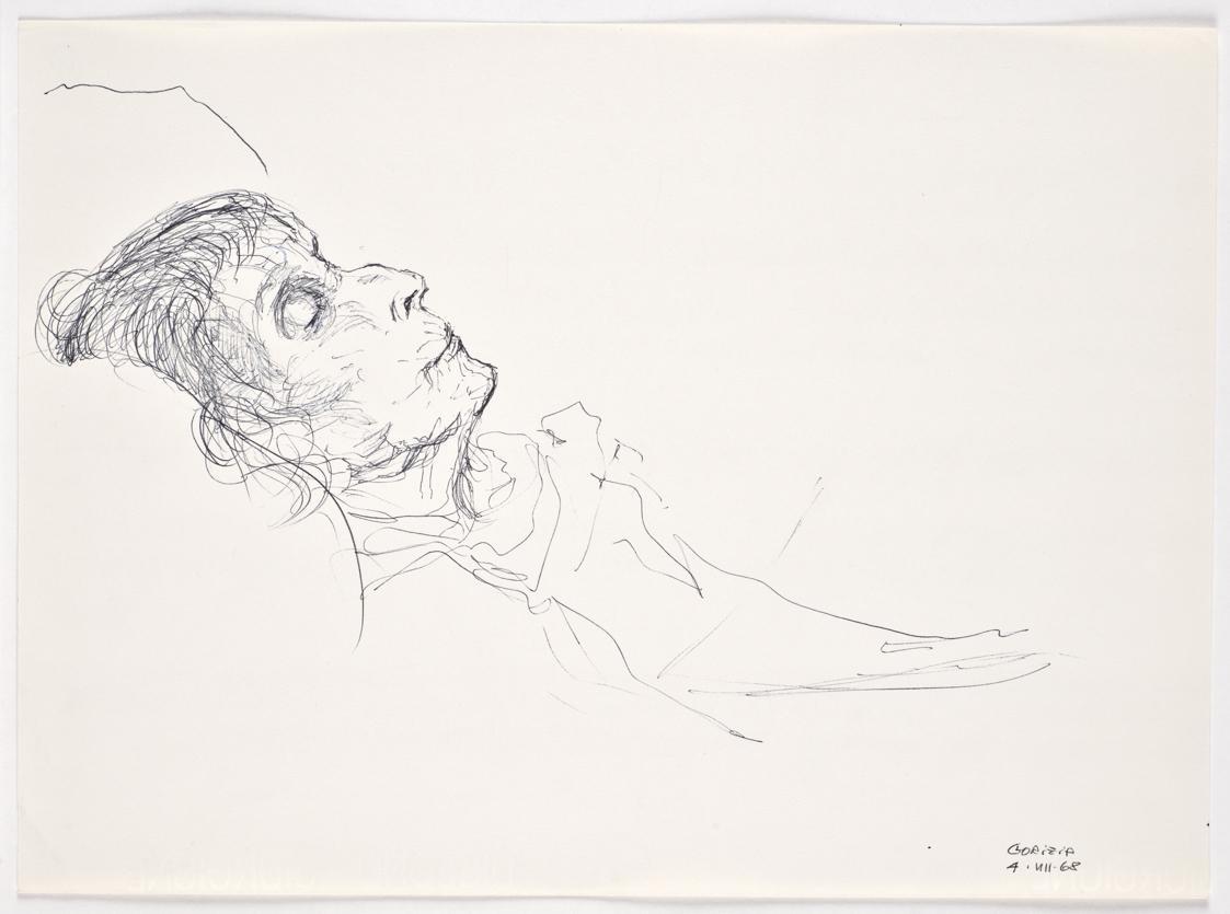 Bettina Bauer-Ehrlich, Die Mutter der Künstlerin am Sterbebett, 1968, Kugelschreiber auf Papier…