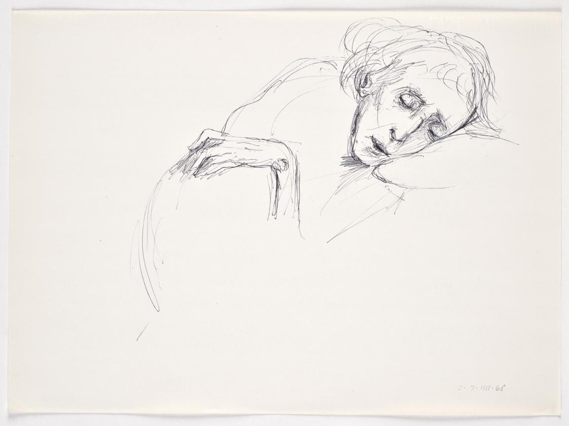 Bettina Bauer-Ehrlich, Die Mutter der Künstlerin am Sterbebett, 1968, Kugelschreiber auf Papier ...