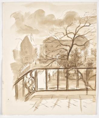 Bettina Bauer-Ehrlich, Sturm in der Stadt, Undatiert, Tusche laviert auf Papier, 28,7 × 23,7 cm…