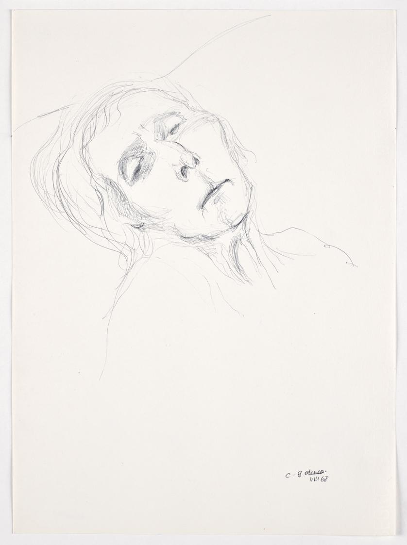 Bettina Bauer-Ehrlich, Die Mutter der Künstlerin am Sterbebett, 1968, Kugelschreiber auf Papier…