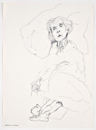 Bettina Bauer-Ehrlich, Die Mutter der Künstlerin am Sterbebett, 1968, Kugelschreiber und mit Tu…