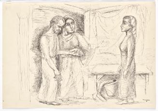Bettina Bauer-Ehrlich, Biblische Szene, 1931, Tusche auf Schöllershammer Papier, Blattmaße: 30,…