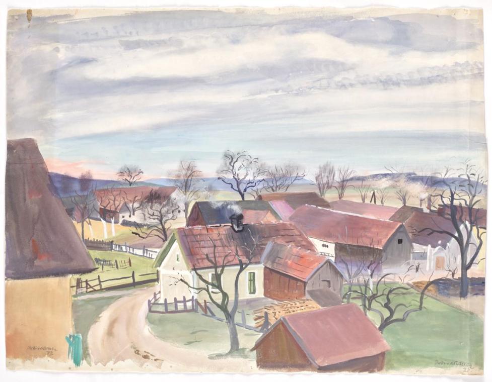 Bettina Bauer-Ehrlich, Dorf, 1933, Aquarell auf Papier, Blattmaße: 49,8 × 64,2 cm, Belvedere, W ...