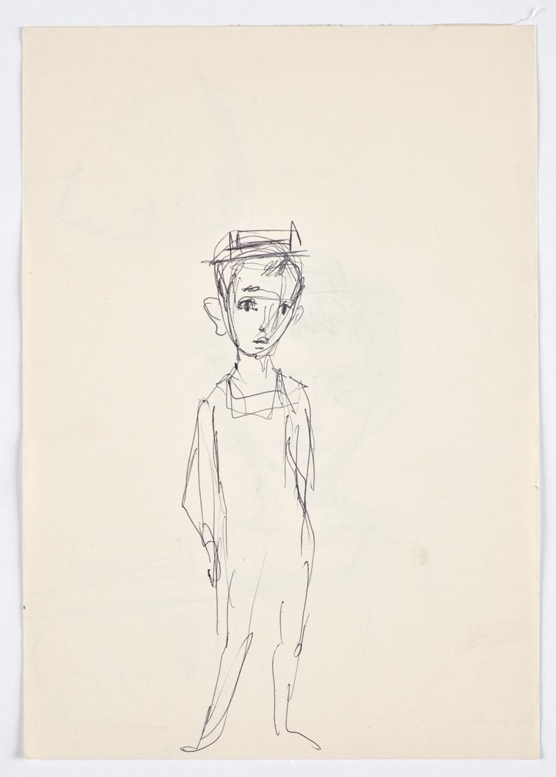 Bettina Bauer-Ehrlich, Stehender Knabe (recto), Undatiert, Kugelschreiber auf Papier, Blattmaße…