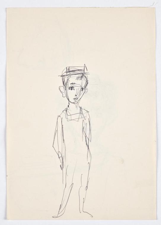 Bettina Bauer-Ehrlich, Stehender Knabe (recto), Undatiert, Kugelschreiber auf Papier, Blattmaße…