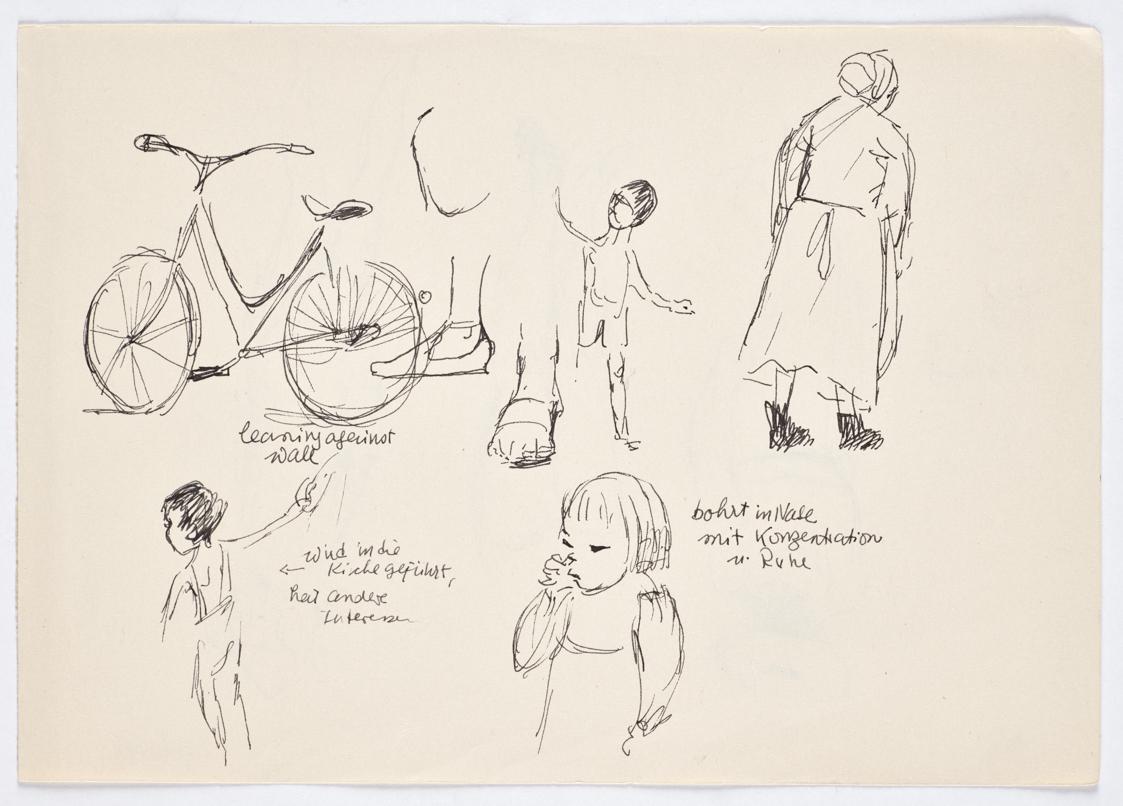 Bettina Bauer-Ehrlich, Skizzen (recto), Undatiert, Tusche auf Papier, Blattmaße: 17,8 × 25,3 cm…