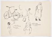 Bettina Bauer-Ehrlich, Skizzen (recto), Undatiert, Tusche auf Papier, Blattmaße: 17,8 × 25,3 cm…