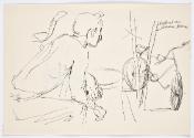 Bettina Bauer-Ehrlich, Skizzen (recto), Undatiert, Tusche auf Papier, Blattmaße: 17,8 × 25,3 cm…