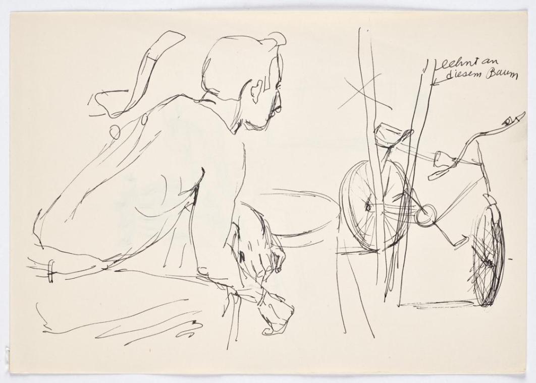 Bettina Bauer-Ehrlich, Skizzen (recto), Undatiert, Tusche auf Papier, Blattmaße: 17,8 × 25,3 cm…