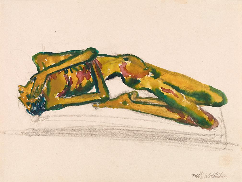 Fritz Wotruba, Der Gefallene, undatiert, Aquarell über Grafitstift auf Papier, Blattmaße: 30 × …