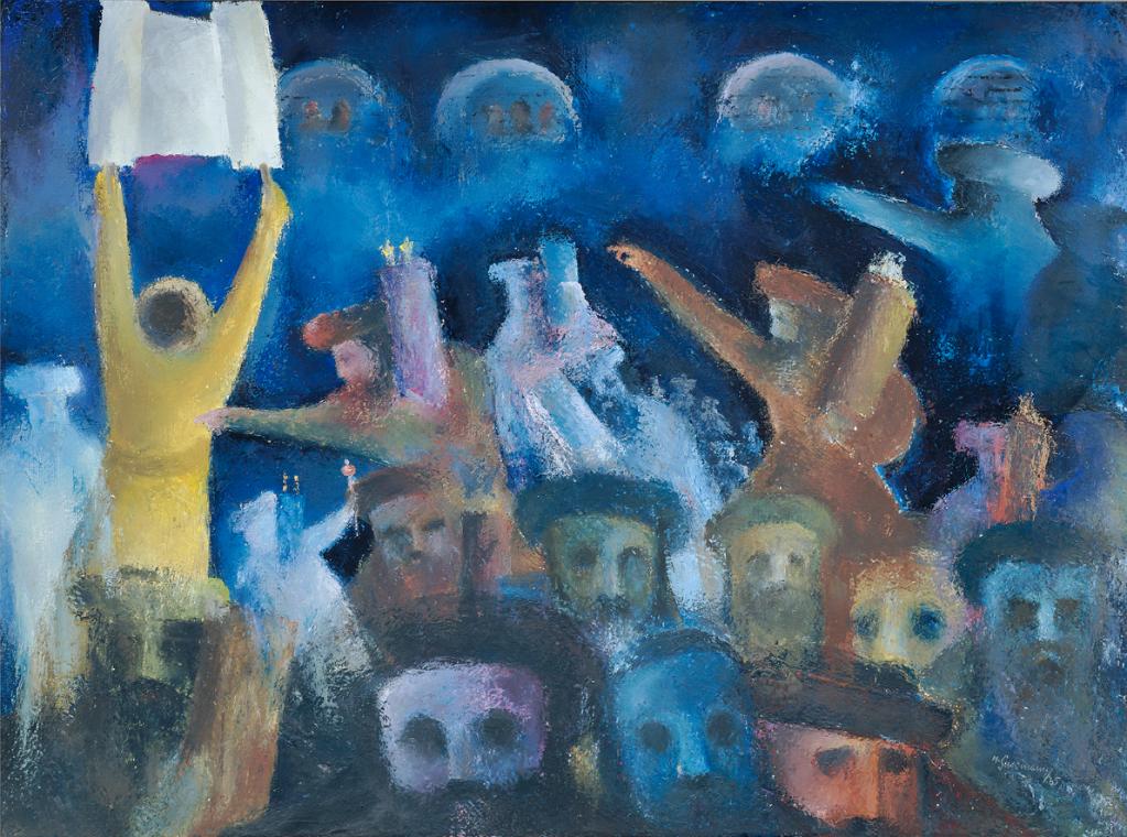 Heinrich Sussmann, Thorafest im Konzentrationslager Theresienstadt, 1965, Öl auf Leinwand, 60 x…