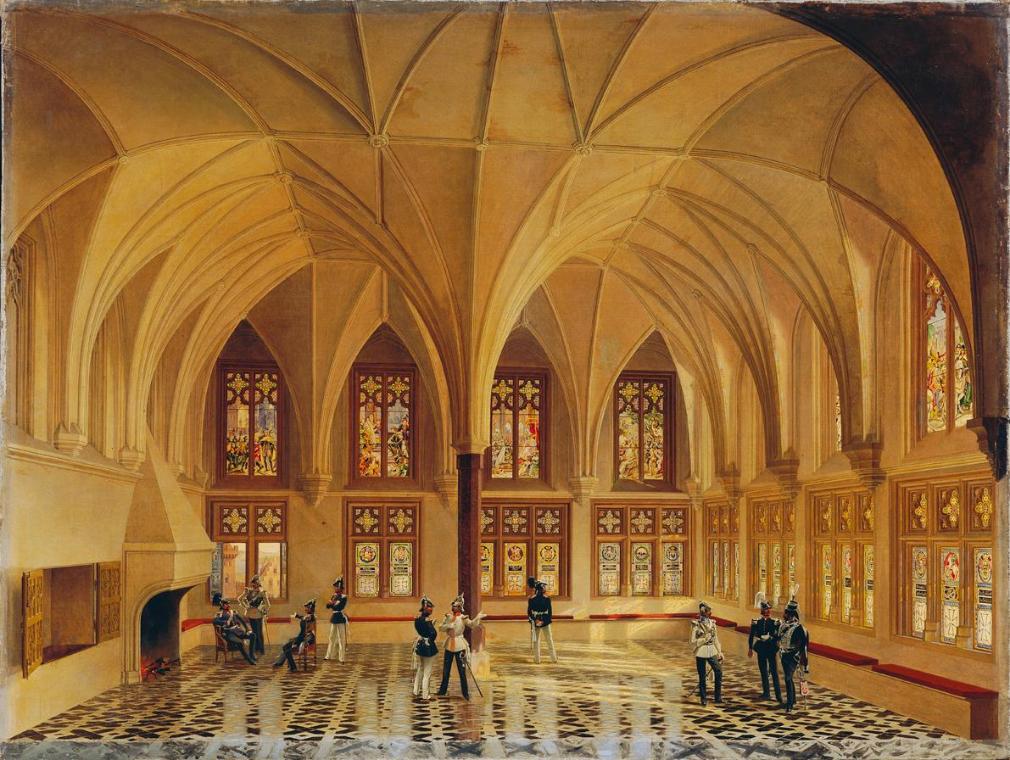 Unbekannter Künstler, Saal in der Marienburg, Öl auf Leinwand, 97 x 128 cm, Belvedere, Wien, In…