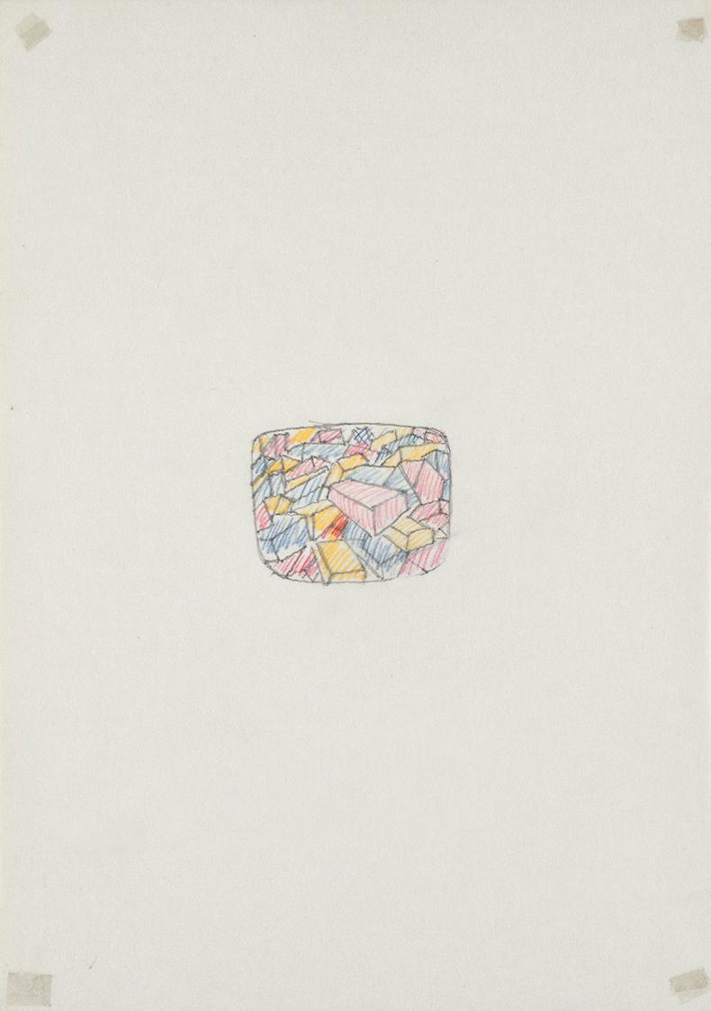 Roland Goeschl, Ohne Titel, Undatiert, Bleistift, Buntstift, Seidenpapier, Karton, 29,7 × 21 cm…