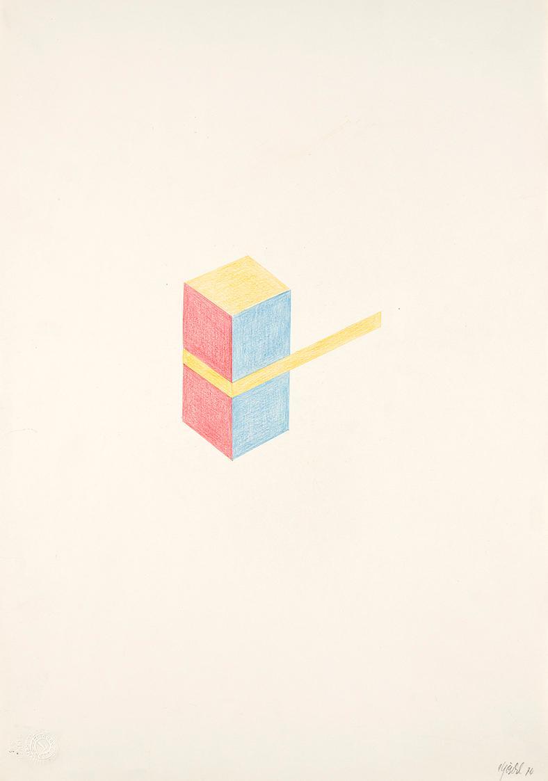 Roland Goeschl, Ohne Titel, 1974, Bleistift und Buntstift auf Papier, 44,1 × 31,1 cm, Belvedere…
