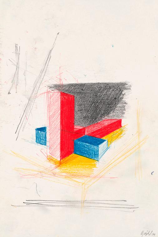 Roland Goeschl, Ohne Titel, 1974, Bleistift und Buntstift auf Papier, 31,2 × 20,8 cm, Belvedere…
