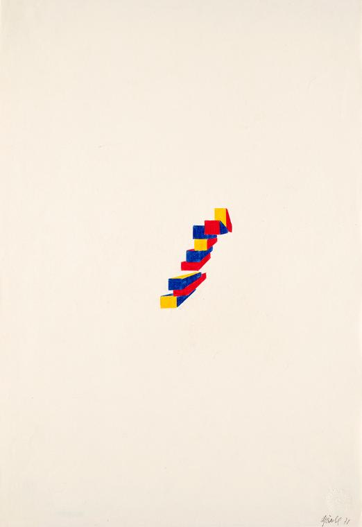 Roland Goeschl, Ohne Titel, 1971, Bleistift und Buntstift auf Papier, 45 × 31,1 cm, Belvedere,  ...