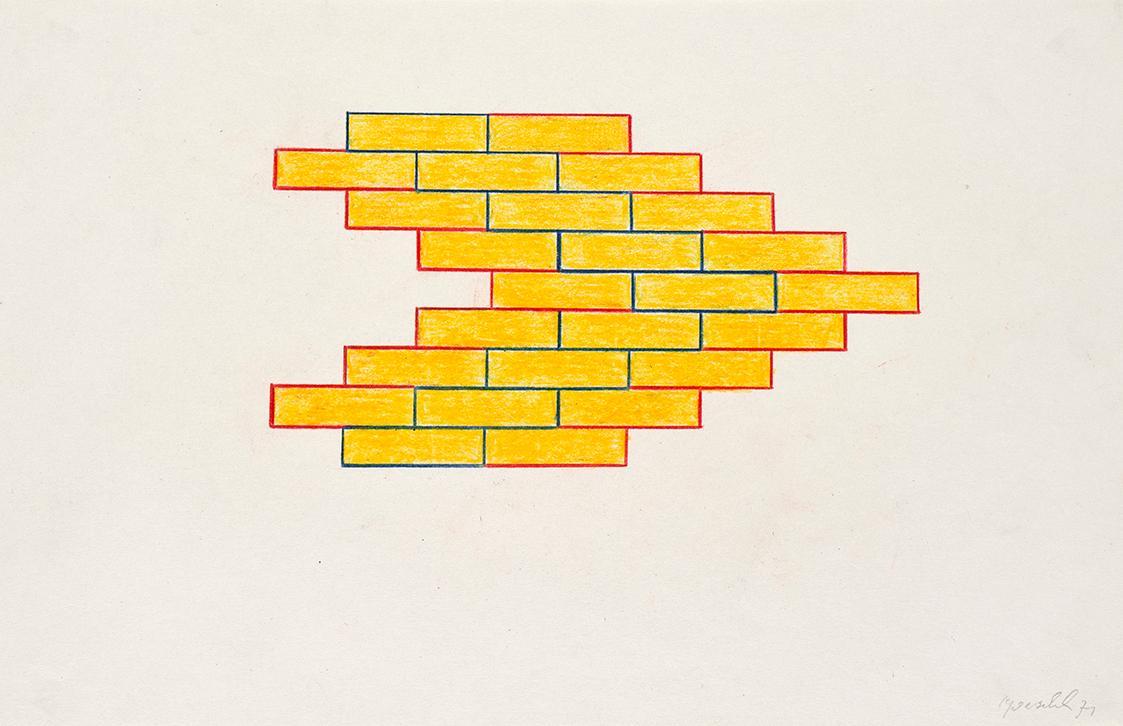Roland Goeschl, Ohne Titel, 1971, Buntstift auf Papier, 20,2 × 30,8 cm, Belvedere, Wien, Inv.-N…
