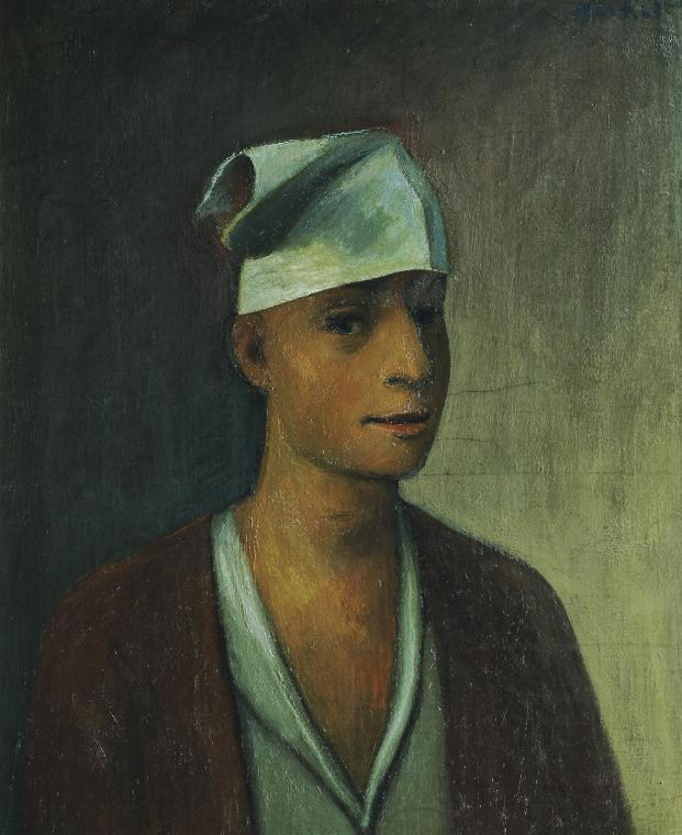 Georg Merkel, Selbstbildnis, 1923 (später überarbeitet), Öl auf Leinwand, 71,5 x 59 cm, Artothe ...