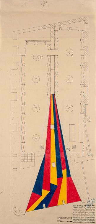 Roland Goeschl, Ohne Titel, 1980, Bleistift und Buntstift auf Papier, 70,4 × 30,1 cm, Belvedere…