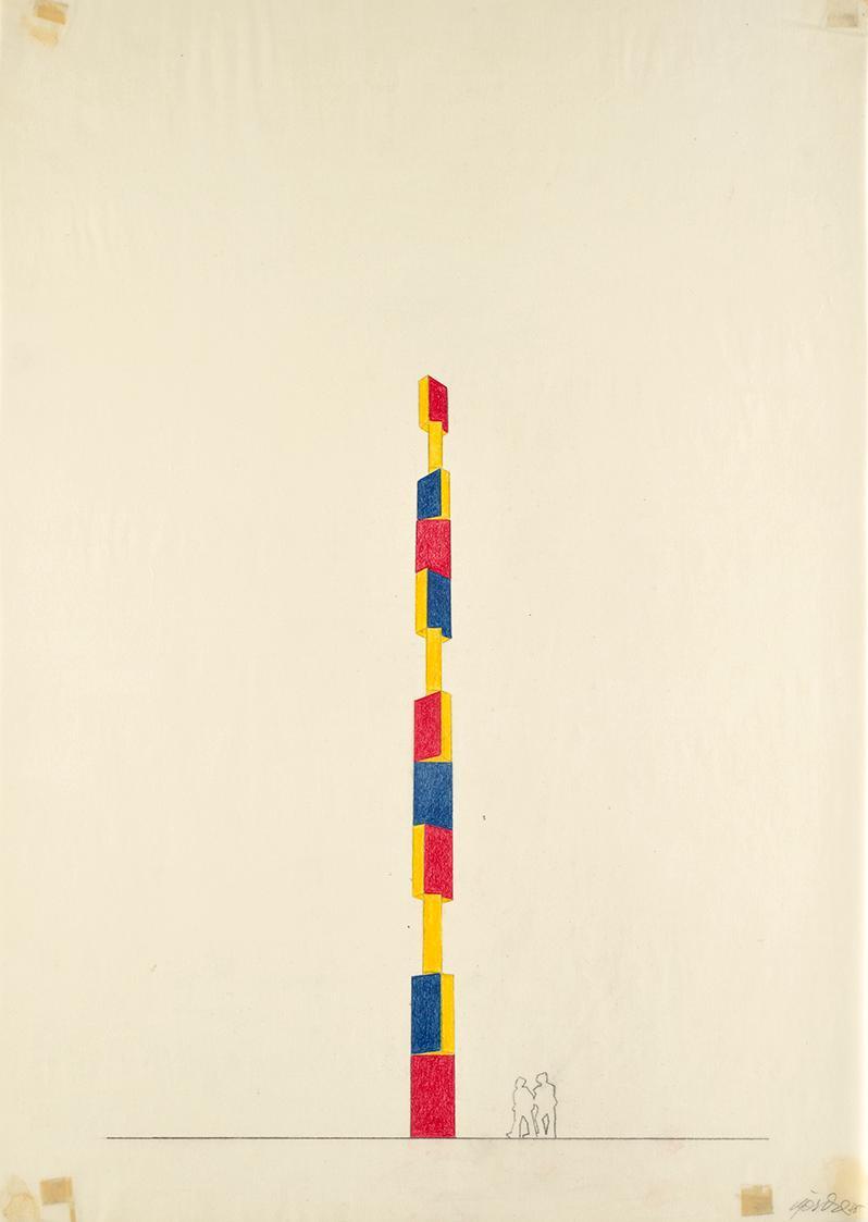 Roland Goeschl, Säule, 1988, Bleistift und Buntstift auf Seidenpapier, 58,8 × 42,2 cm, Belveder…