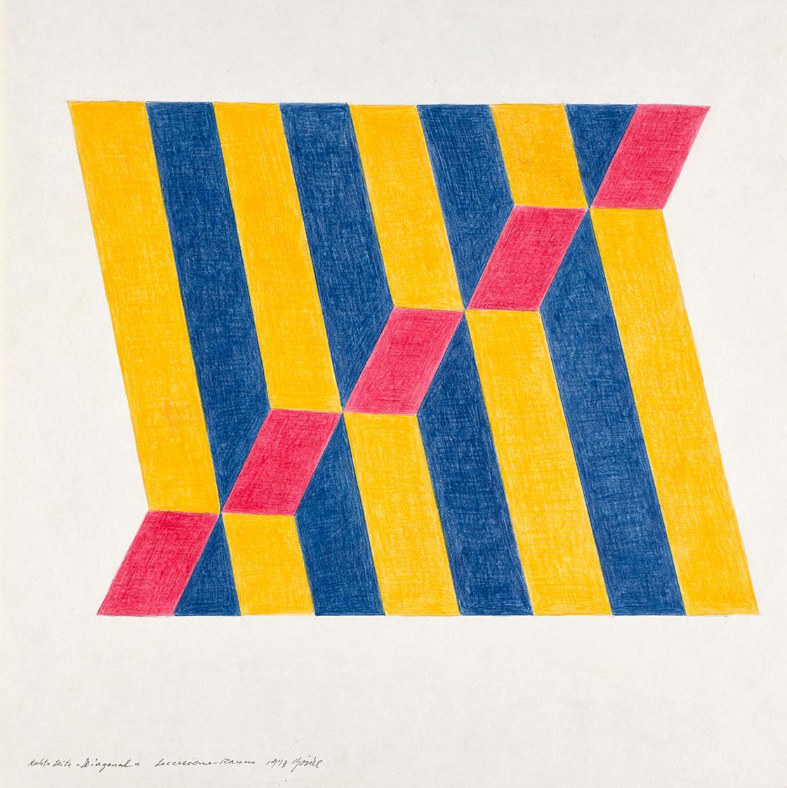 Roland Goeschl, Diagonal Secessions-Raum, 1993, Bleistift und Buntstift auf Papier, 44,2 × 43,8…