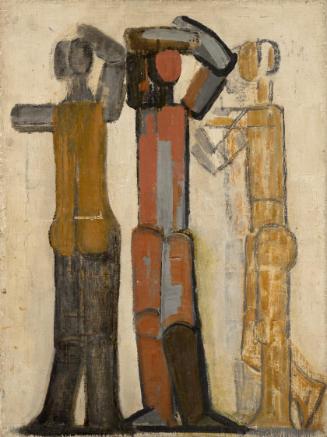 Fritz Wotruba, Drei Figuren, 1955, Öl auf Leinwand (grobe Jute), 70 × 52,5 cm, Belvedere, Wien,…