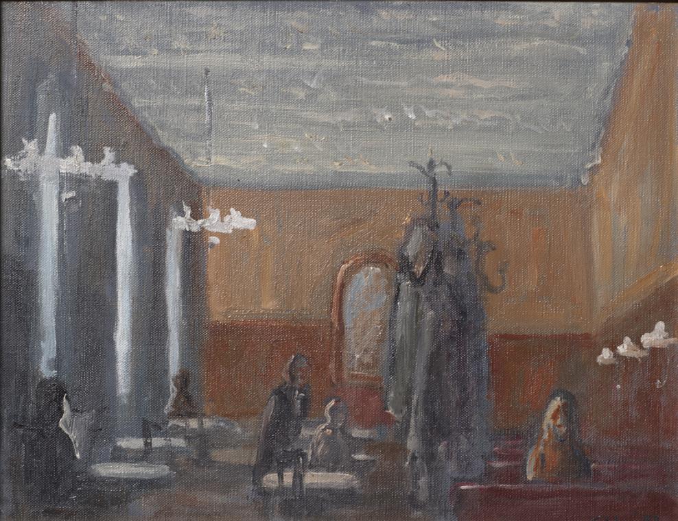 Georg Eisler, Kleines Café Sperl, 1983, Öl auf Leinwand, 27 × 34 cm, Belvedere, Wien, Inv.-Nr. …