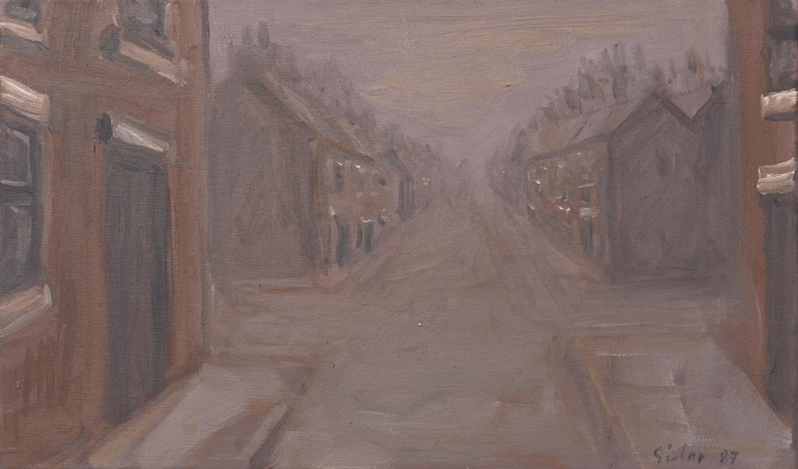 Georg Eisler, Manchester Nebel, 1987, Öl auf Leinwand, 30 × 50 cm, Belvedere, Wien, Inv.-Nr. 12…