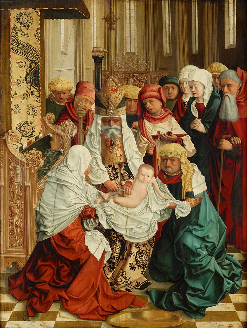 Meister von Mondsee, Beschneidung Christi, um 1497, Malerei auf Tannenholz, 113 x 87,5 cm, Belv…