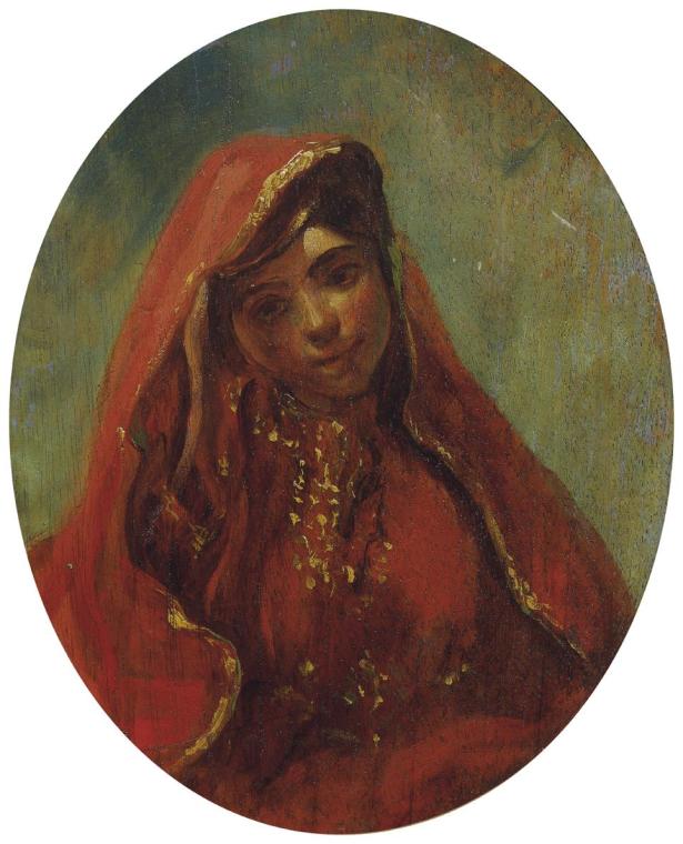 Eugène Delacroix, Halbfigur einer Marokkanerin, nach 1839, Öl auf Balsaholz, 25,3 x 20 cm (oval…