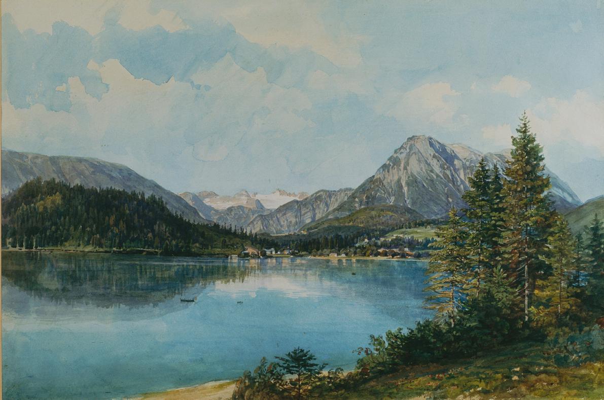 Thomas Ender, Der Altausseersee mit dem Dachstein, um 1840, Aquarell auf Papier, 33 x 49 cm, Be…