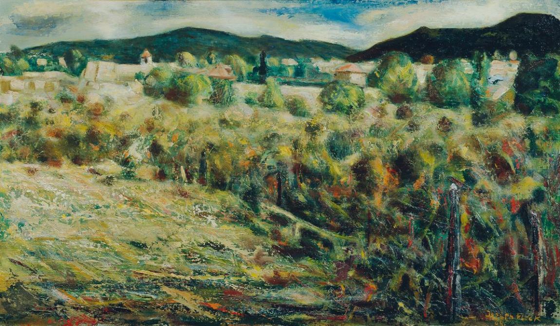 Joseph A. Fleck, Landschaft, 1964, Öl auf Leinwand auf Hartfaserplatte, 50,8 x 86,5 cm, Belvede…