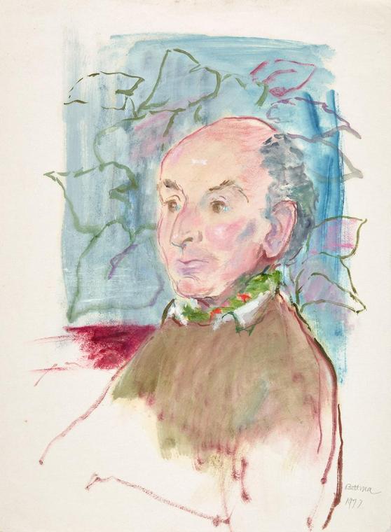 Bettina Bauer-Ehrlich, Herrenbildnis, 1977, Aquarell auf Japanpapier, Blattmaße: 49,2 × 36,5 cm…