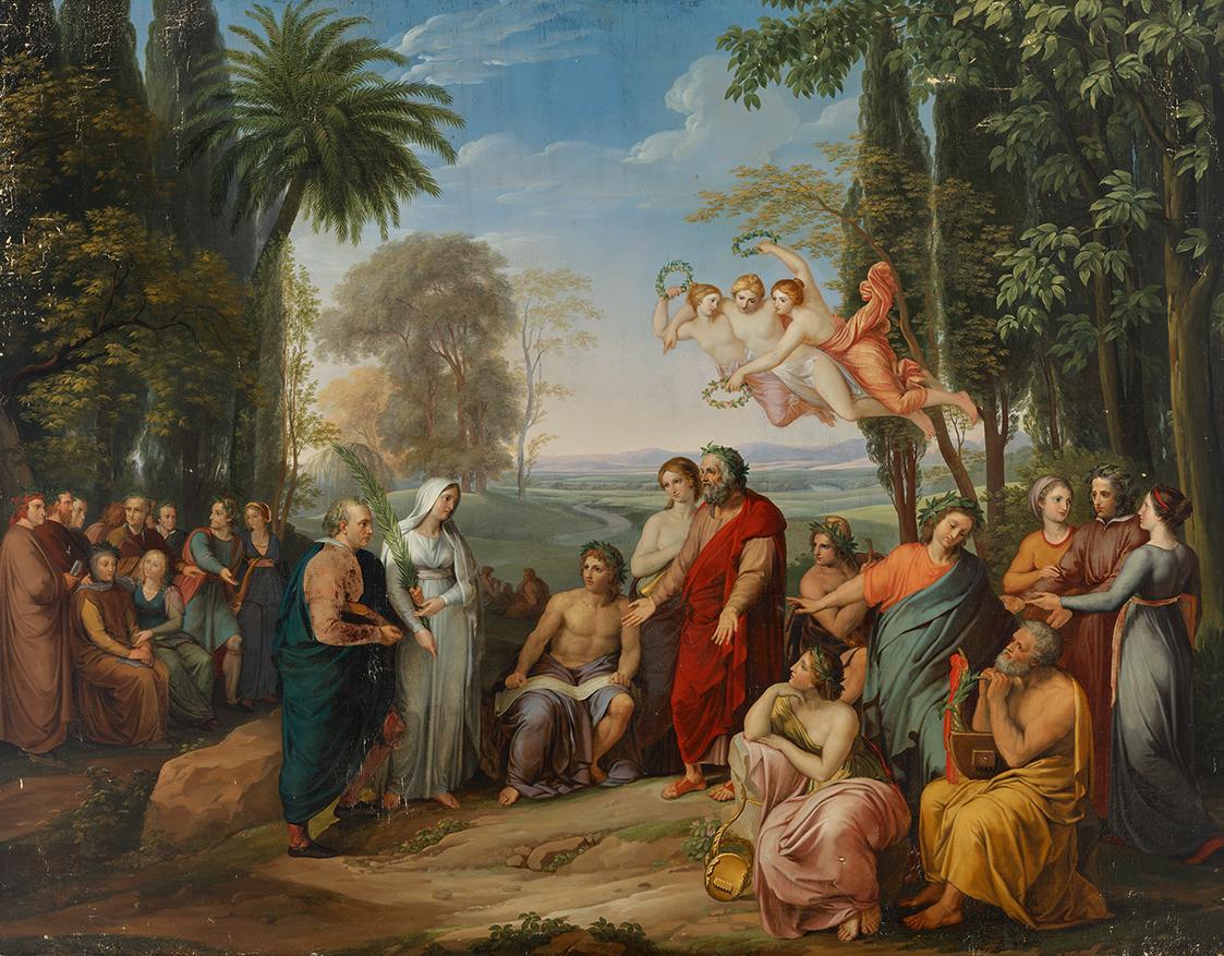 Josef Abel, Klopstock unter den Dichtern im Elysium, 1803/1807, Öl auf Leinwand, 196 × 253 cm,  ...