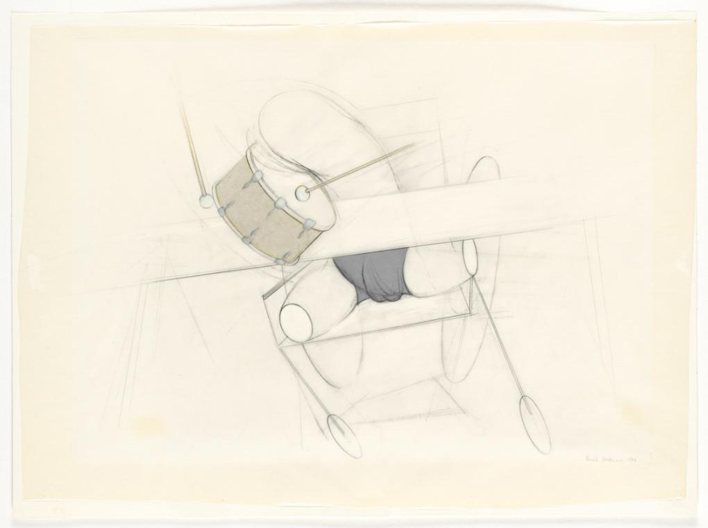 Renate Bertlmann, Boris trommelt 1 (Boris Zyklus), 1974, Bleistift, Buntstift, Transparentpapie…