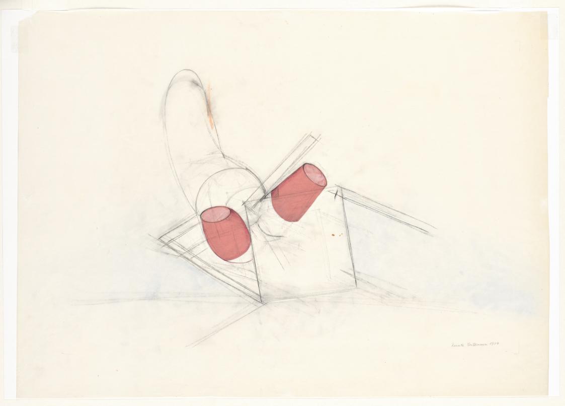 Renate Bertlmann, Die Frau fällt vom Stuhl (Brechts "Kleinbürgerhochzeit"), 1974, Bleistift, Pa…