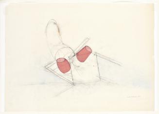 Renate Bertlmann, Die Frau fällt vom Stuhl (Brechts "Kleinbürgerhochzeit"), 1974, Bleistift, Pa…