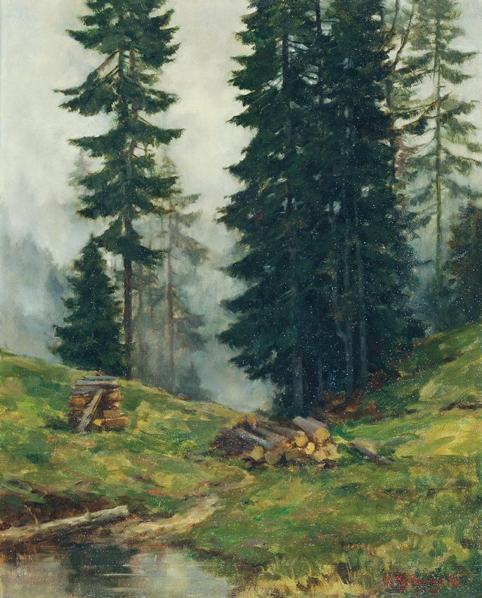 Max Pistorius, Motiv auf der Tauplitzalm nach einem Gewitter, 1953, Öl auf Leinwand, 69 x 55,5 …
