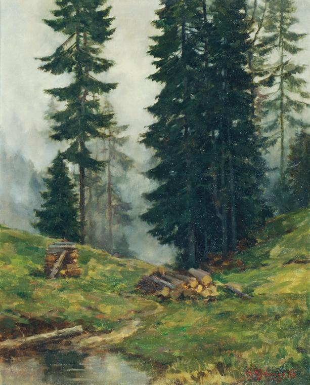 Max Pistorius, Motiv auf der Tauplitzalm nach einem Gewitter, 1953, Öl auf Leinwand, 69 x 55,5  ...