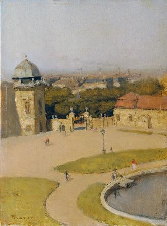 Franz Rumpler, Blick von Südwest auf das Obere Belvedere, Öl auf Holz, 24 x 17,8 cm, Belvedere,…